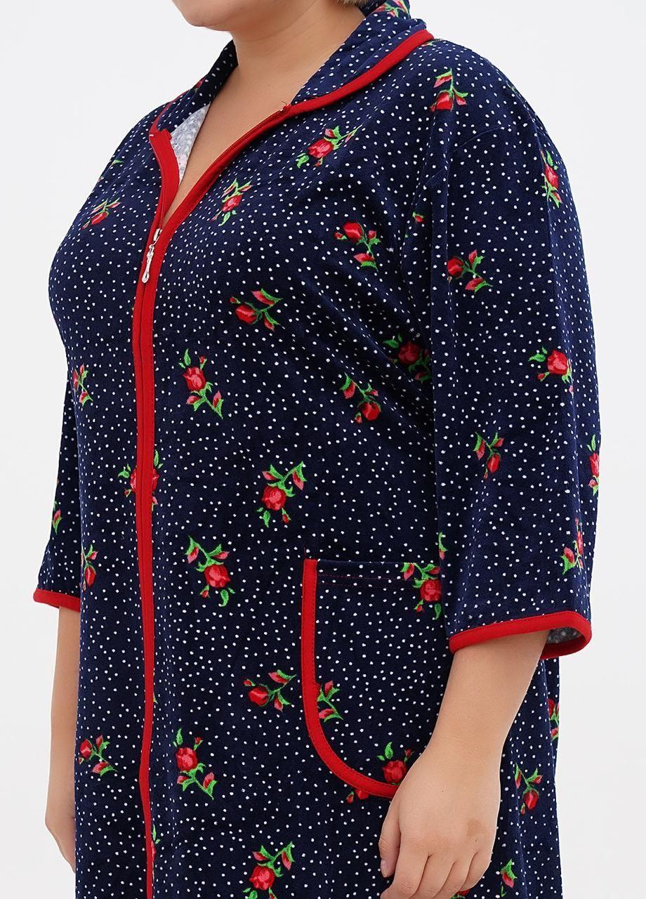 Халат Romeo Life велюр 2XL Темно-синий (1125-07-2XL) - фото 2 Халат Romeo Life велюр 2XL Темно-синий (1125-07-2XL) - фото 2