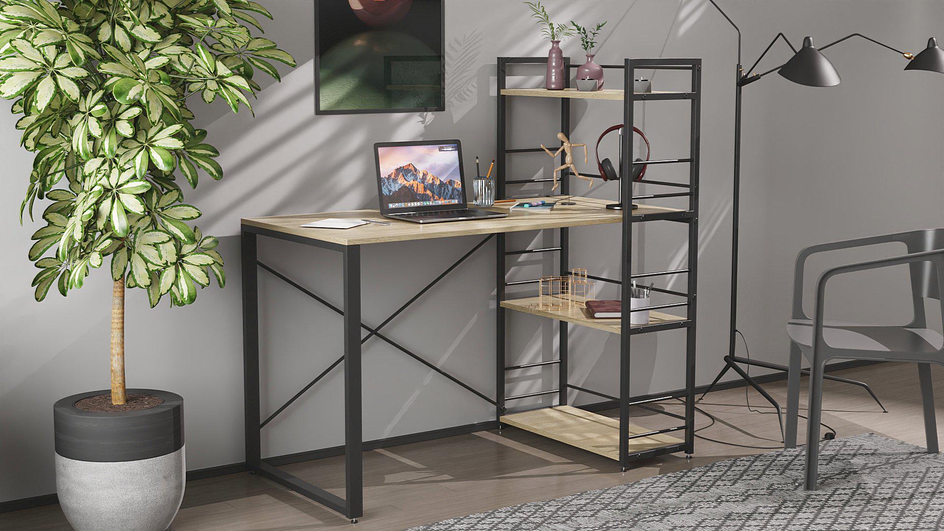 Письменный стол Ferrum-decor Konekt с этажеркой металл/ДСП 16 мм Черный/Дуб Сонома (FRD-104222) - фото 1