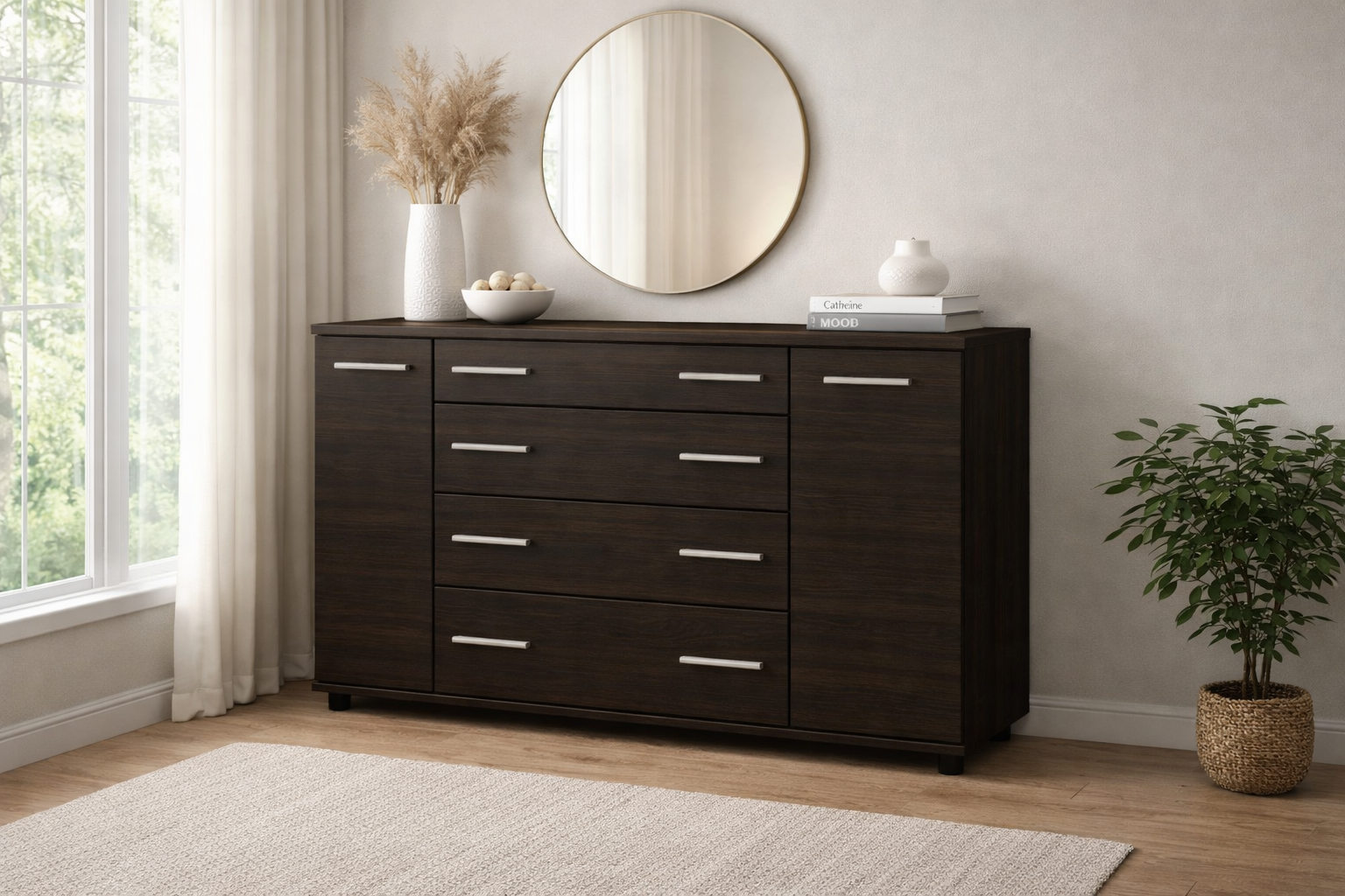 Комод широкий 4 ящика и 2 дверцы для спальни гостиной Венге темный (31270070)