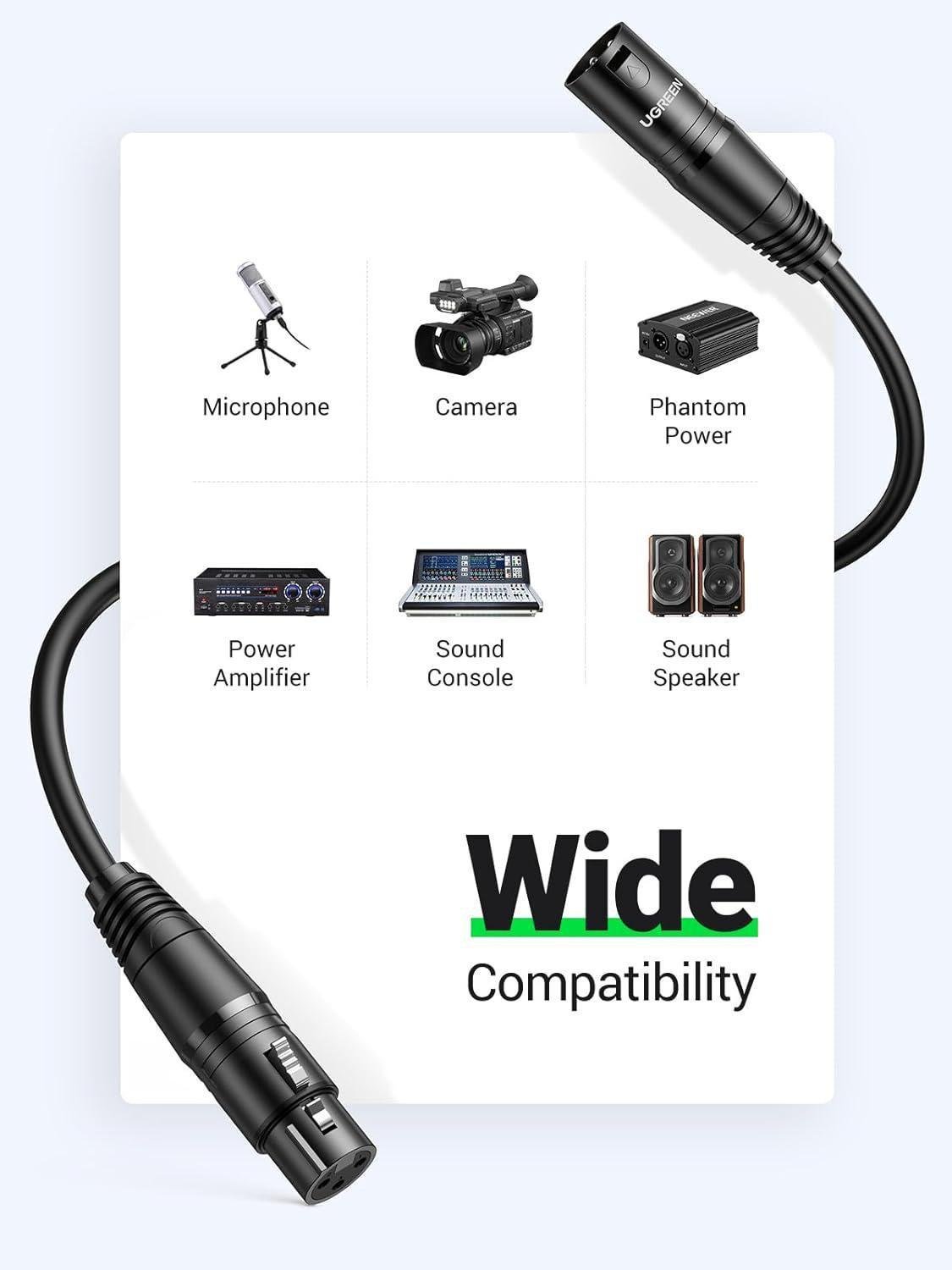 Кабель UGREEN XLR мама-XLR папа аудіо для мікшеру 5 м Чорний (20712) - фото 3