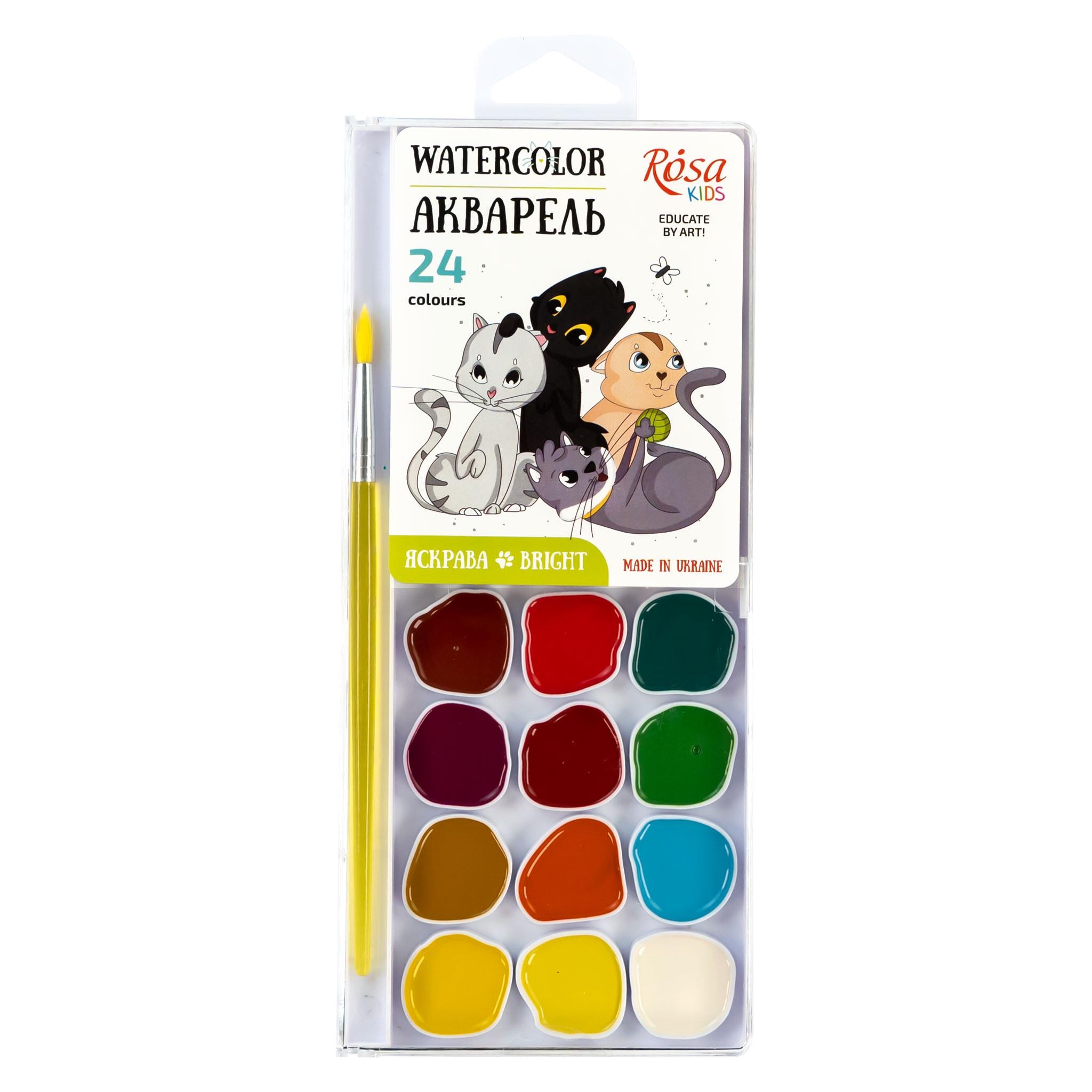 Набор акварельных красок Rosa Kids Cats с кистью 24 цвета (301205)