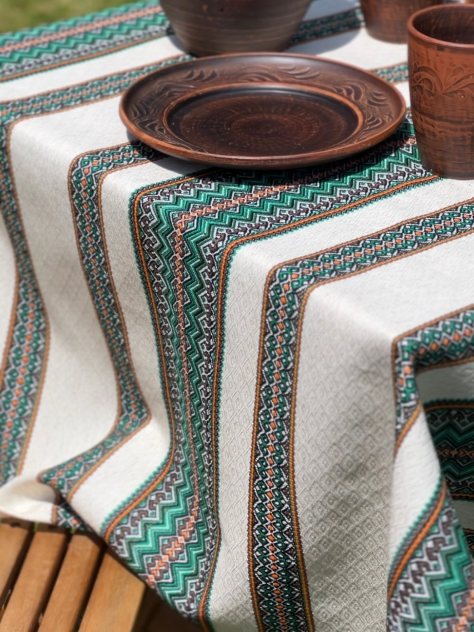 Скатертина лляна великодня Стожари з українським орнаментом 220x150 см Зелений (1903-4) - фото 8