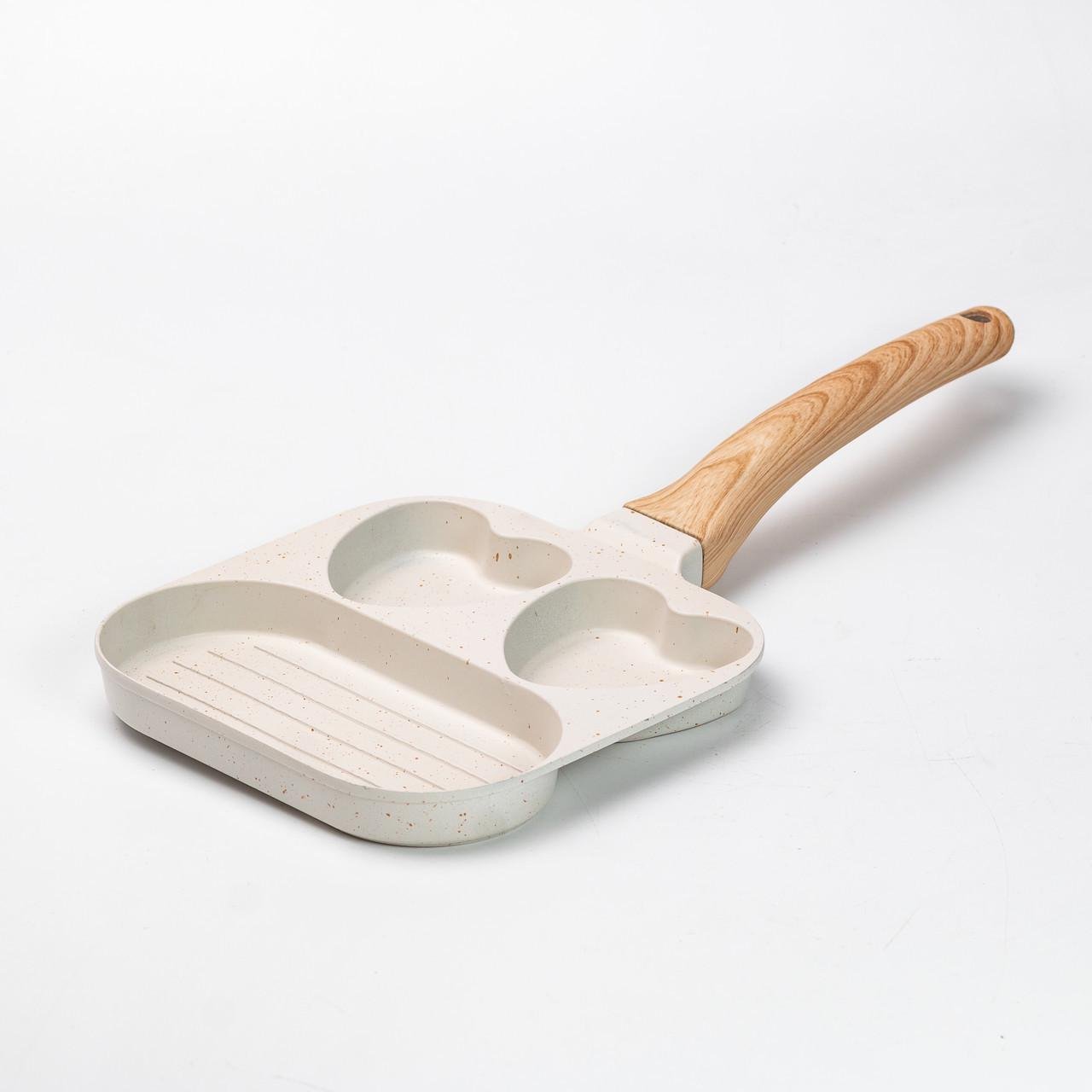 Сковорода квадратная порционная с антипригарным покрытием на 3 секции Бежевый