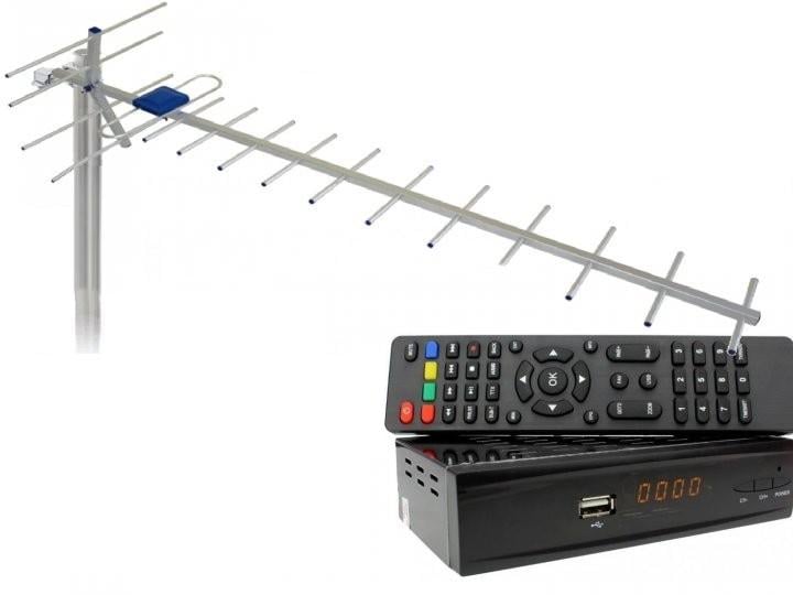 Комплект DVB-S2/T2 тюнер комбинированный Combo DVB-S2/T2/внешняя ТВ антенна Дальнобой 75 км