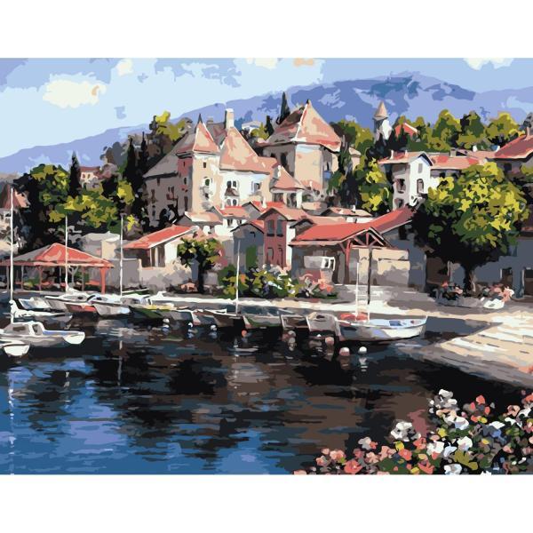 Картина по номерам Strateg Морская Морской городок 40х50 см в термопакете (VA-0485-mt)