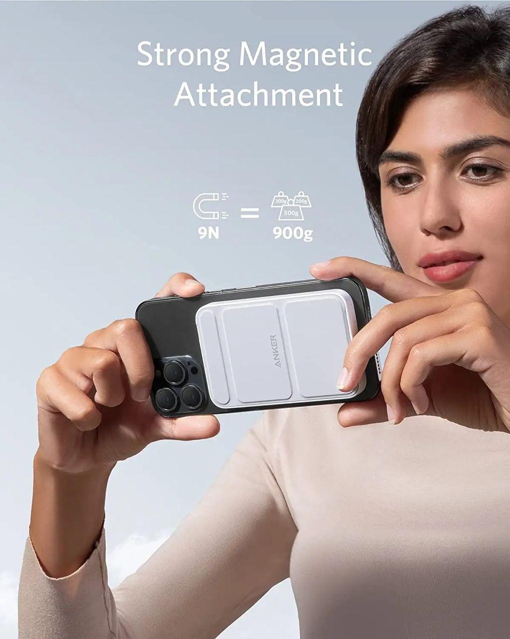 Повербанк магнітний Anker 622 MagGo 5000 mAh 12W з бездротовою зарядкою та підставкою Білий (A1611) - фото 6