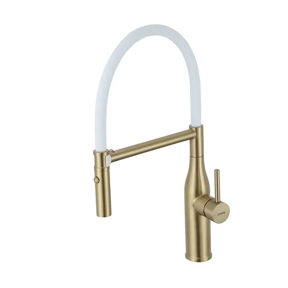Смеситель для кухни Gappo G4098-23 с гибким изливом Золотой/Белый (SQ-1047629)