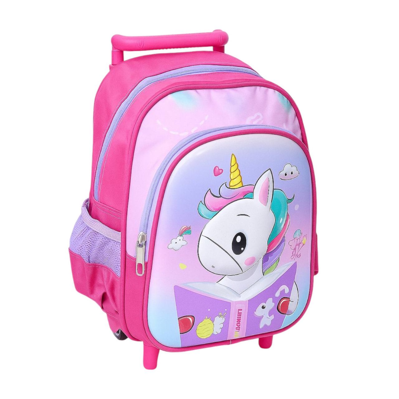 Рюкзак на колесах с выдвижной ручкой N899 два отделения с принтом маленького единорога Розовый Рюкзак на колесах с выдвижной ручкой N899 два отделения с принтом маленького единорога Розовый
