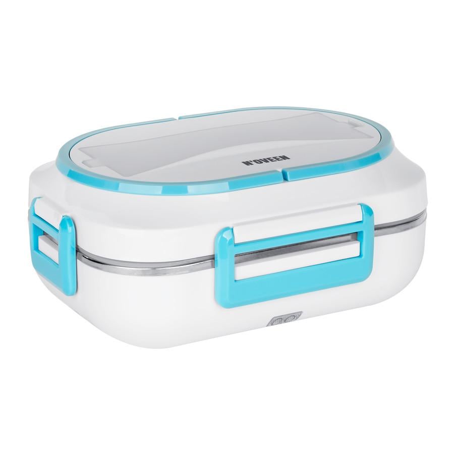 Ланч-бокс с подогревом Noveen от 230 В и 12 В с термосумкой 1,1 л 24х18,5х11 см Белый с голубым (LB520)