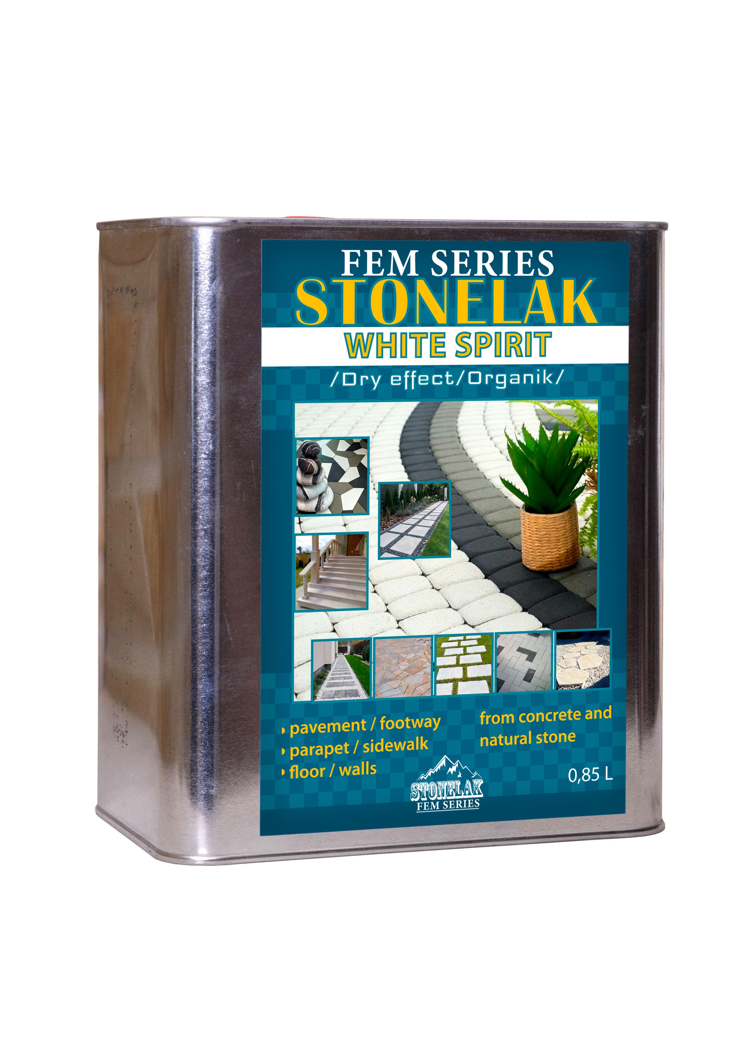 Лак для тротуарних виробів та фасаду STONELAK Fem Series /Organik/white Spirit/Dry effect з сухим ефектом 0,85 л