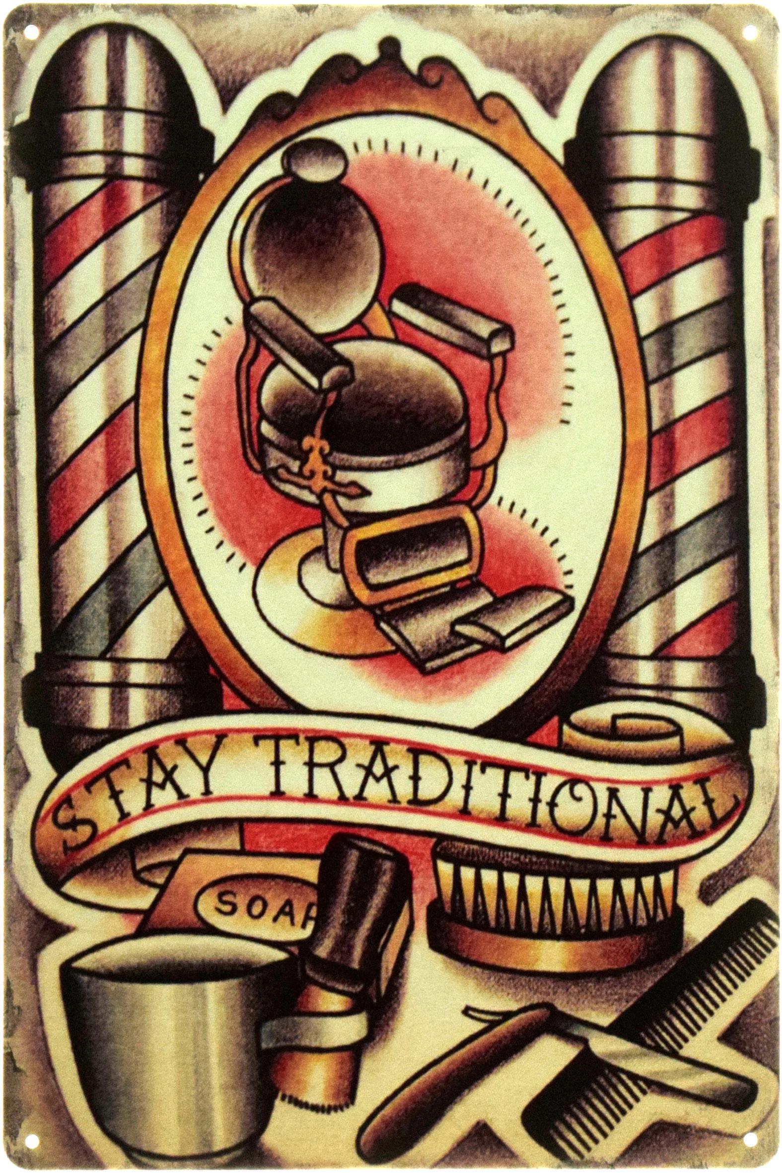 Табличка металлическая "Barber Shop Stay Traditional" 20x30 см (ms-104524)