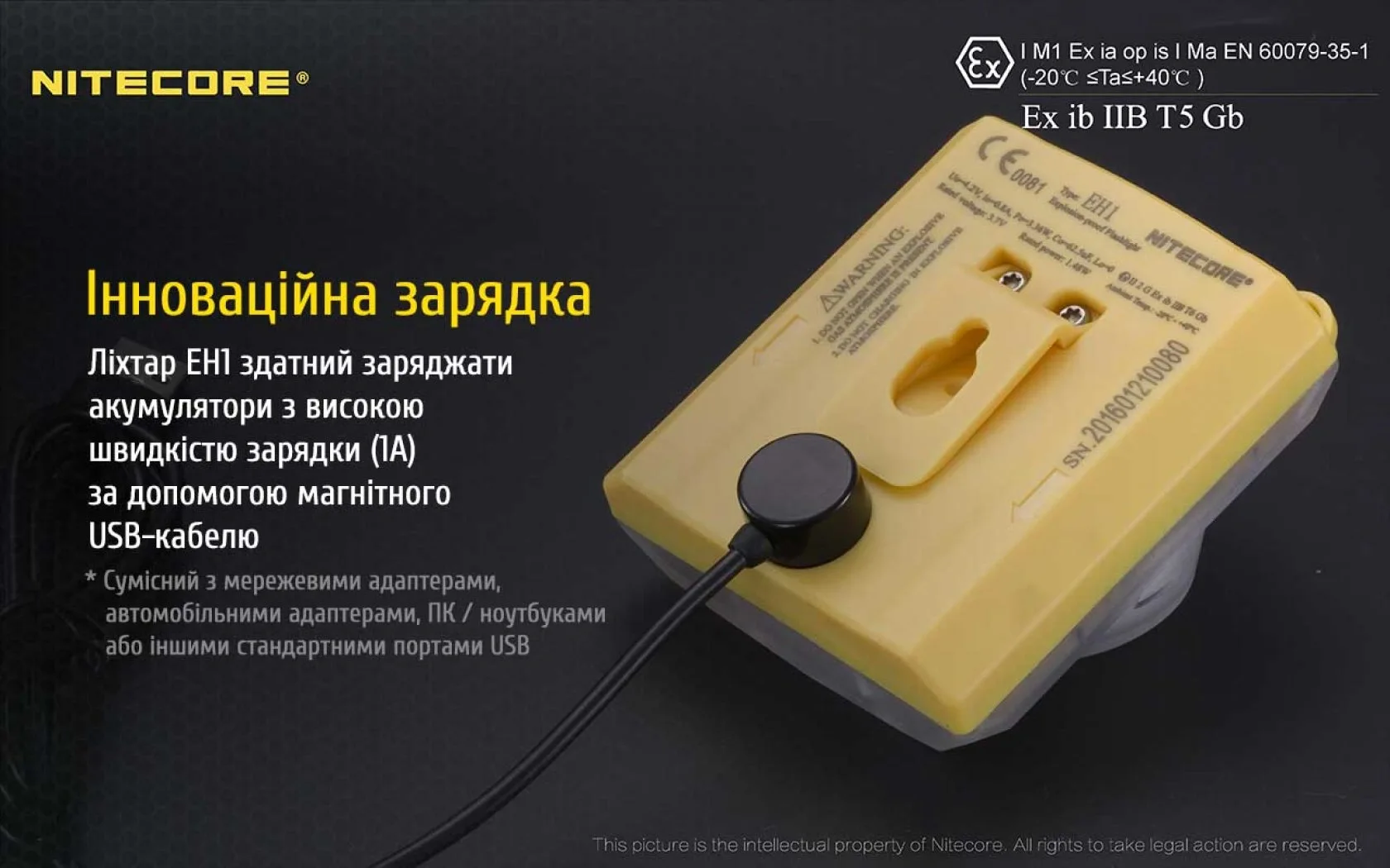 Ліхтар налобний Nitecore EH1 вибухозахищений з білим та червоним світлом 6500К (23872452) - фото 7 Ліхтар налобний Nitecore EH1 вибухозахищений з білим та червоним світлом 6500К (23872452) - фото 7