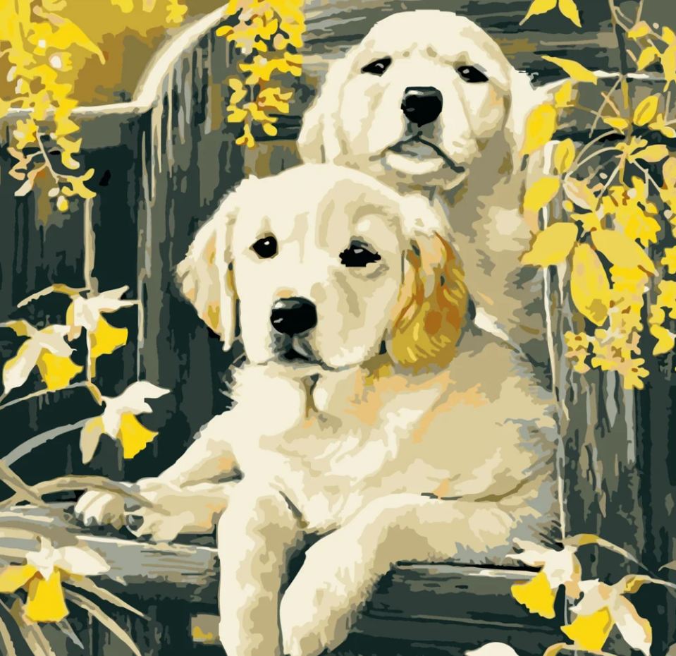 Картина по номерам Strateg Маленькие лабрадоры 40х40 см (SK021)