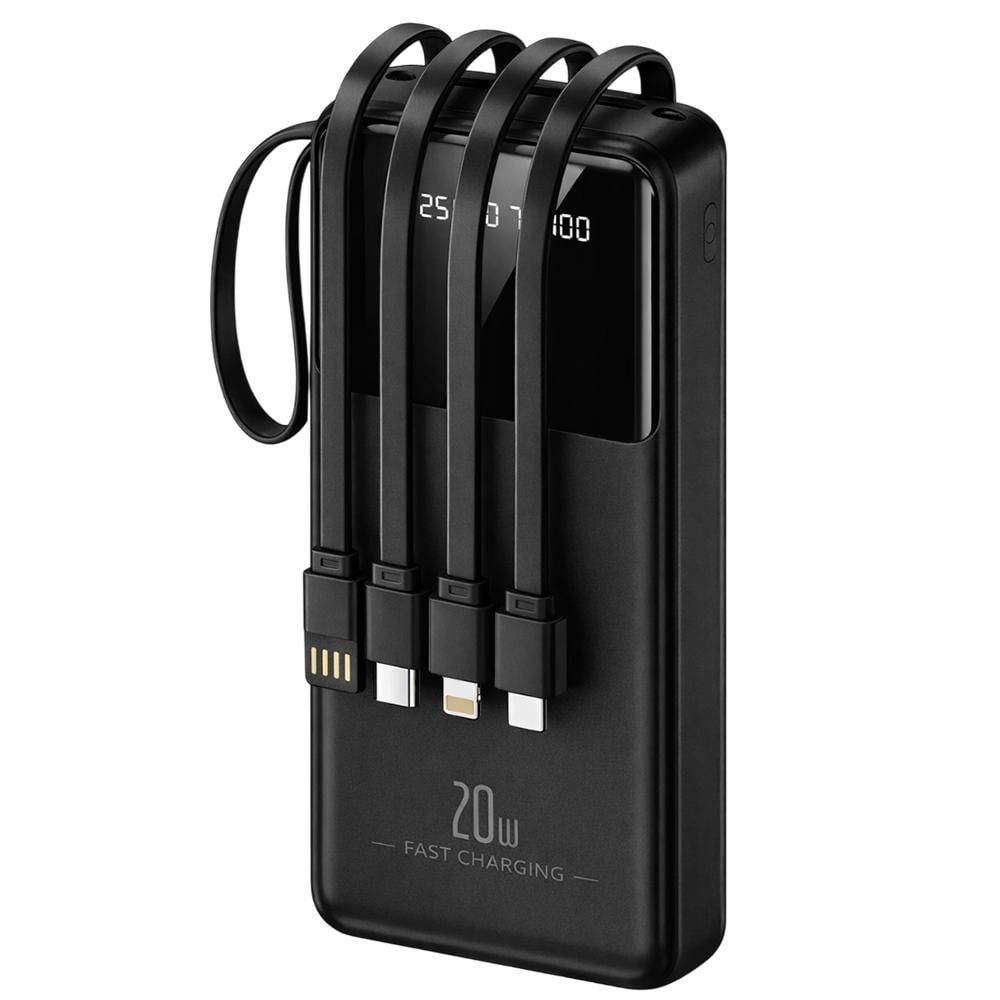 Повербанк Thatti wxj-021 з вбудованими кабелями Type-C/lightning/micro-USB 30000 mAh 20W Чорний (8255850c)