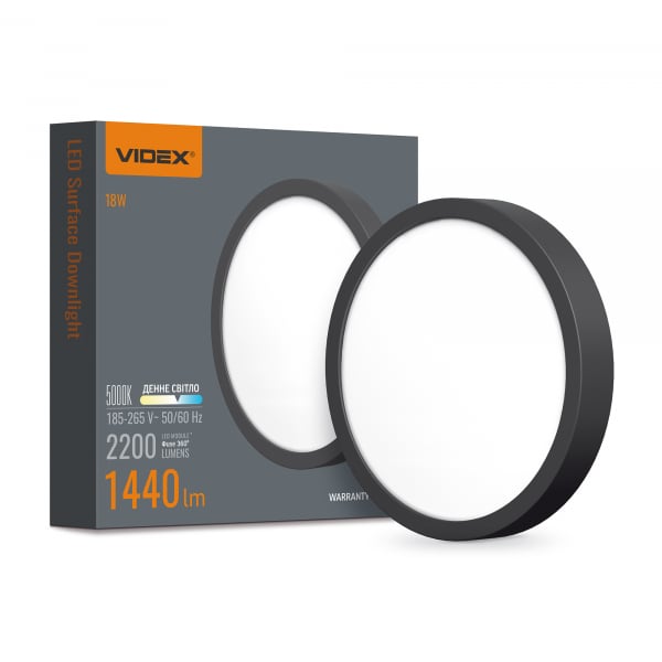 Світильник круглий Videx накладний 18 W/5000 K Black