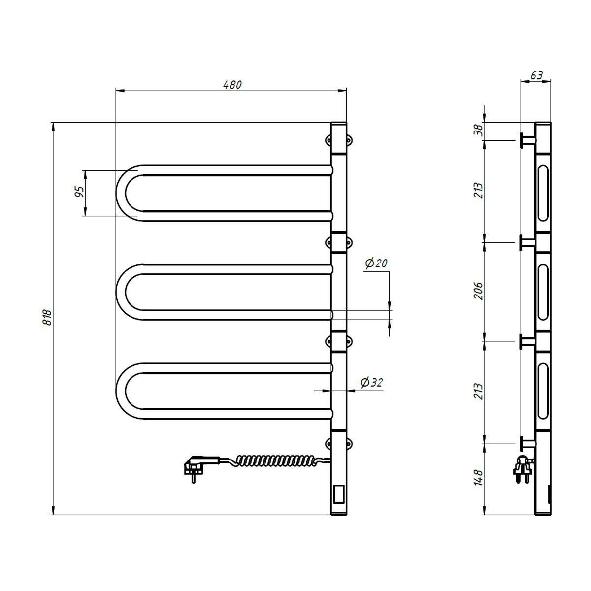 Полотенцесушитель электрический NAVIN Fouette Sensor с таймером 480х800 мм (S10-012033-4880) - фото 6