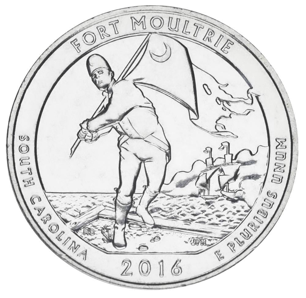 Коллекционная монета США 25 центов/квотер 2016 P «Национальные парки-Форт Молтри 35-й парк» UNC (KM#639)