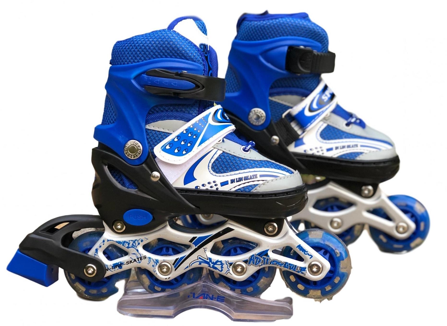Роликовые коньки раздвижные In Lin Skate 129B р. S 29-33 с подсветкой переднего колеса Синий (129b-23)