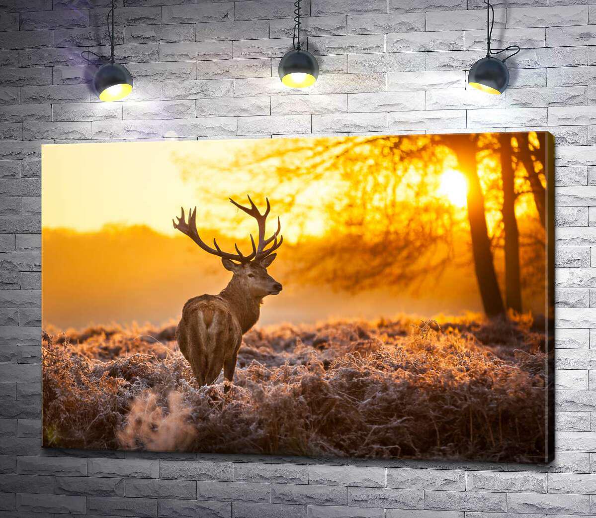 Картина ArtPoster Утренняя прогулка оленя по лужайке, покрытой инеем 50x33 см Модуль №1 (002614)
