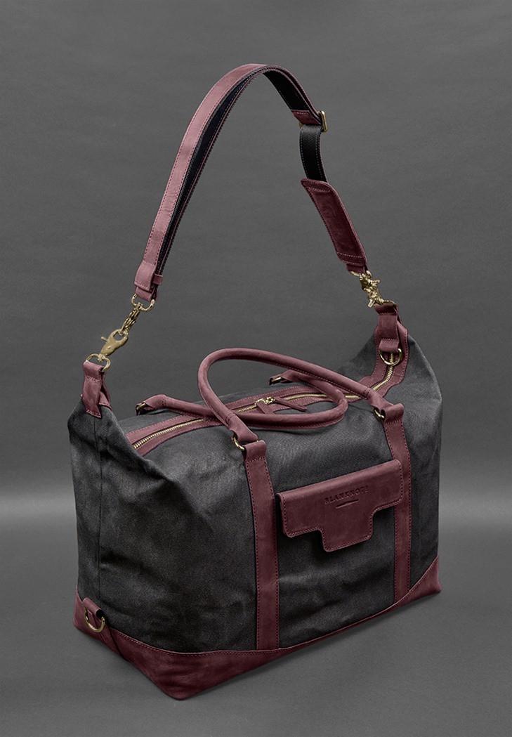 Дорожня сумка з канвасу та натуральної шкіри Crazy Horse Бордовий (A-028162) - фото 5 Дорожня сумка з канвасу та натуральної шкіри Crazy Horse Бордовий (A-028162) - фото 5