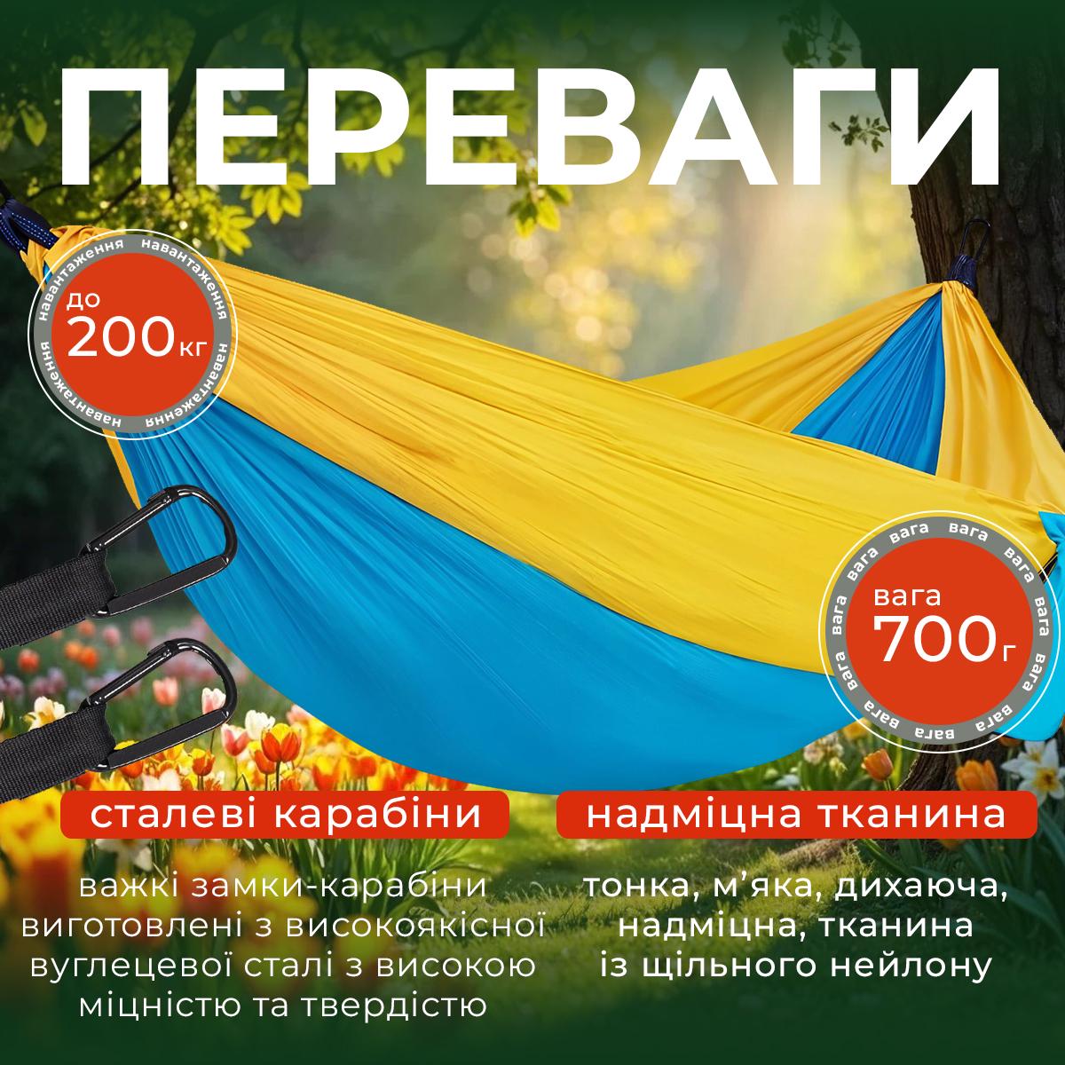 Гамак туристичний Kayfovo AIR міцний з парашутного нейлону Синій/Жовтий (28848) - фото 3 Гамак туристичний Kayfovo AIR міцний з парашутного нейлону Синій/Жовтий (28848) - фото 3