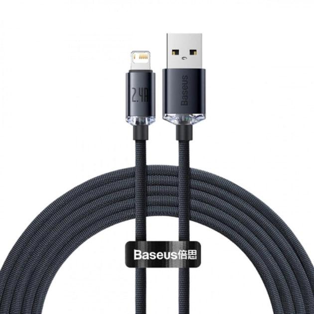 Кабель BASEUS Crystal Shine Series USB For Lightning швидка зарядка 2,4 A 2 м Black (CAJY000101) - фото 1