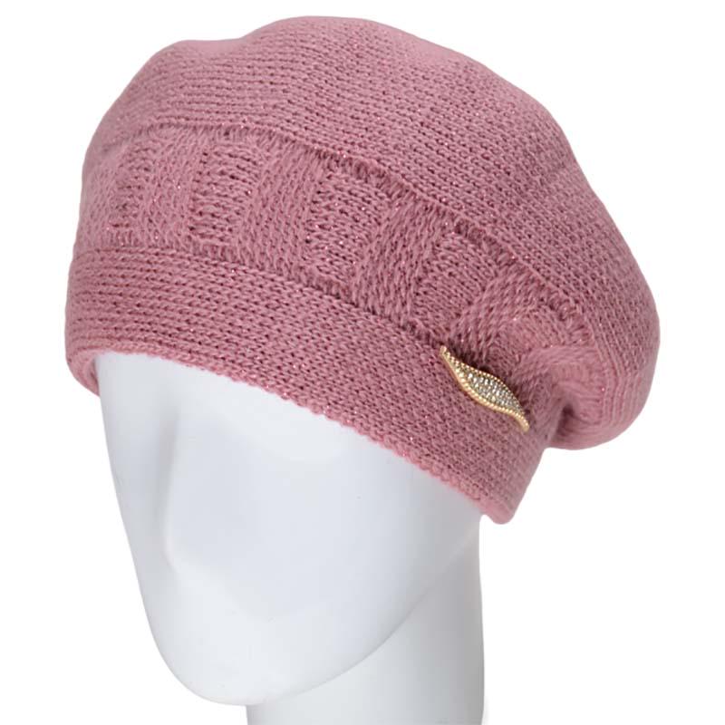 Берет женский Lirus Милена двойной с люрексовой нитью Светло-пудровый (119209)