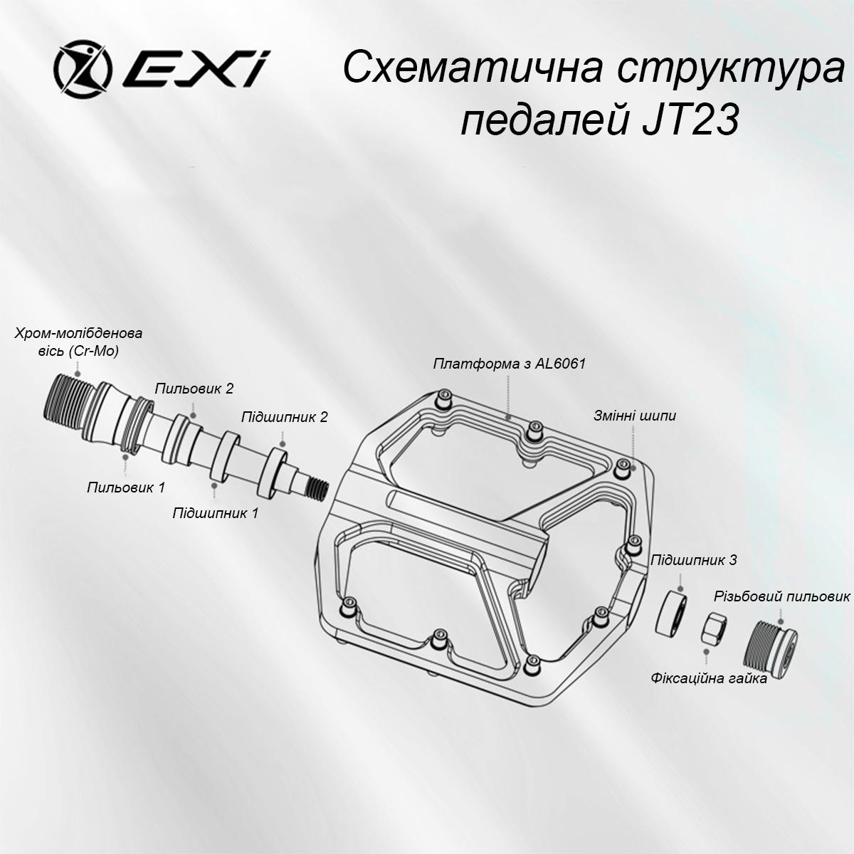 Педалі велосипедні Exi JT23 алюмінієві на промислових підшипниках Чорний з блакитний з фіолетовим (EXI-JT23-4192) - фото 8