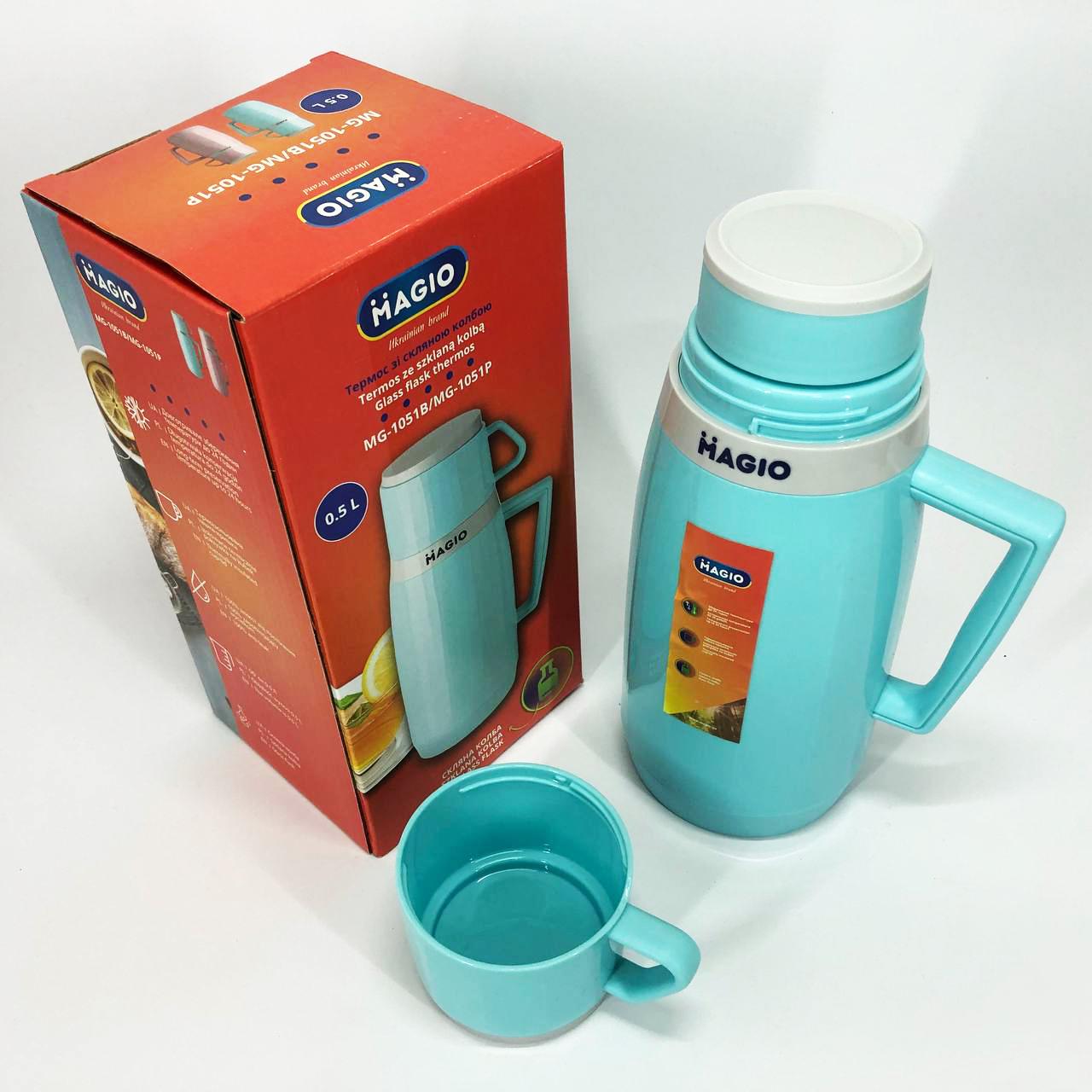 Термос Magio MG-1051B зі скляною колбою Блакитний - фото 3 Термос Magio MG-1051B зі скляною колбою Блакитний - фото 3