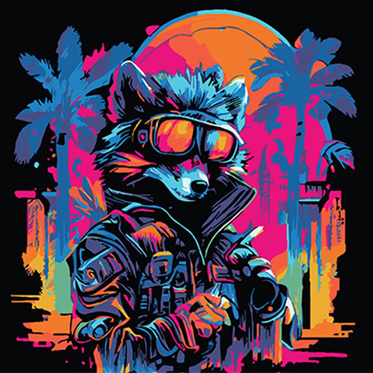 Картина по номерам Strateg Премиум Енот в модных очках на черном фоне 40х40 см (AV4040-58)