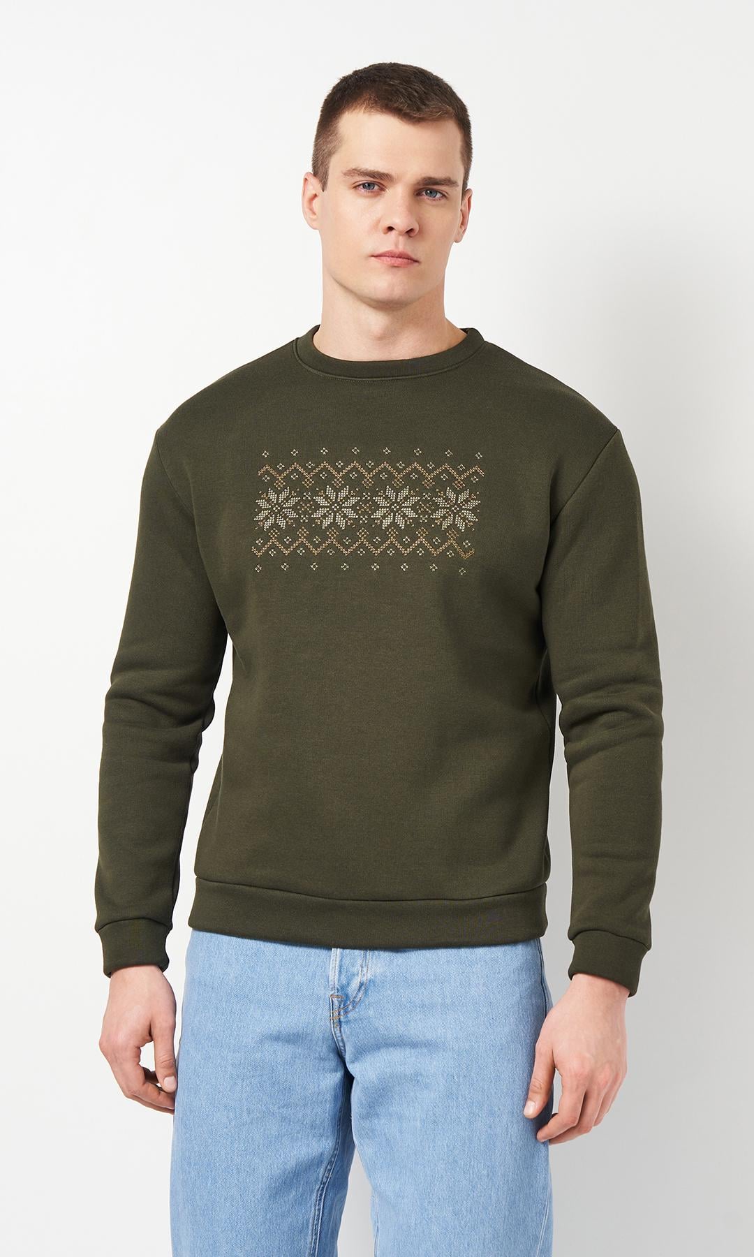 Світшот чоловічий з вишивкою Вишиваночка L/XXL Хакі (0017)