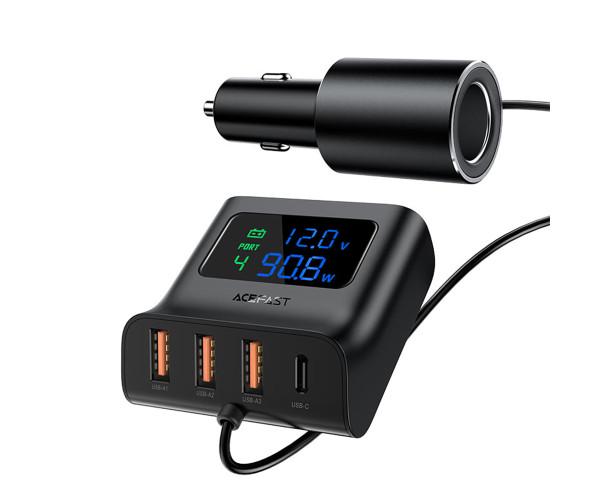 Устройство зарядное автомобильное Acefast B8 4в1 PD/QC 3.0 1 Type-C/3 USB/24A/90W Black
