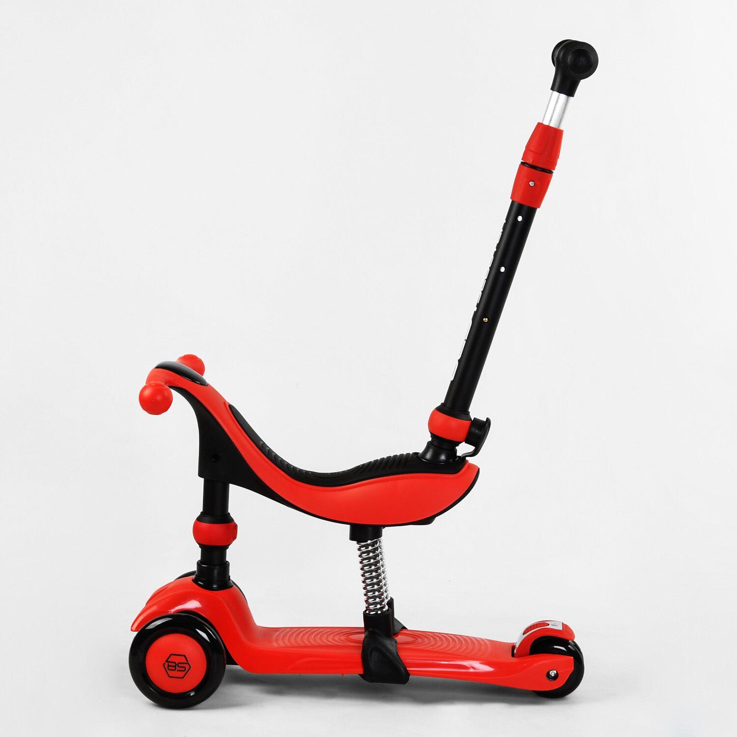 Самокат-Біговел триколісний Best Scooter 3в1 PU колеса зі світлом з амортизаторами та батьківською ручкою Red (104499) - фото 2