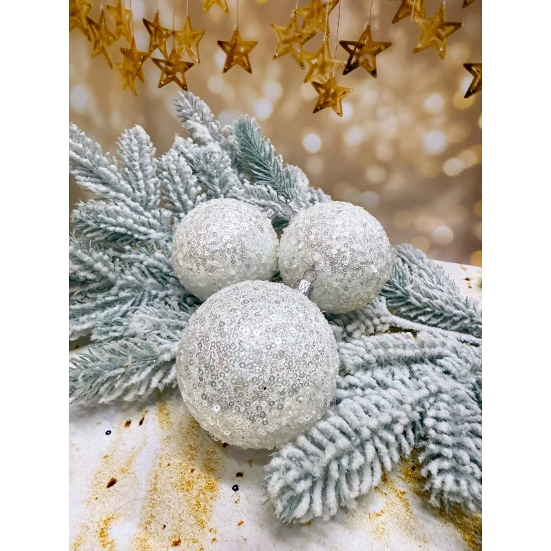 Набор елочных шаров Паетка 80 мм 6 шт. Белый (2776777224)