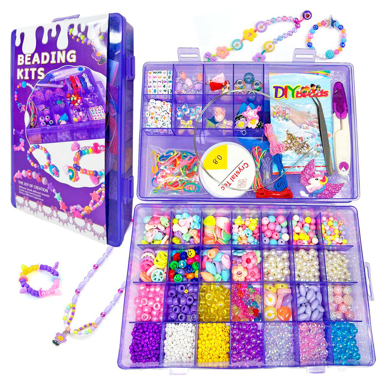 Дитячий набір Beading Kits для виготовлення браслетів/обручів/кілець з намистин/страз та бісеру Пурпуровий (Com011) - фото 8