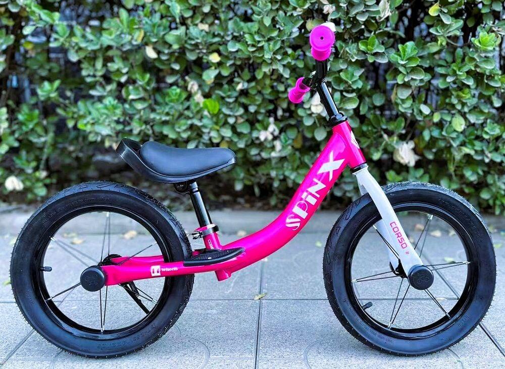 Беговел Corso Spin-X стальная рама надувные колеса 14" подножка/подставка для ног/колокольчик Розовый (PX-211-74)