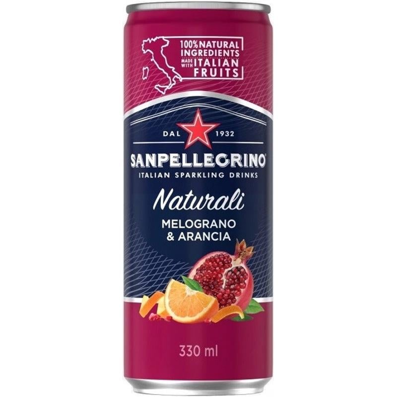 Вода газированная сокосодержащая со вкусом граната и апельсина San Pellegrino Melograno & Arancia Упаковка 4 шт. х 0,33 л (18702)