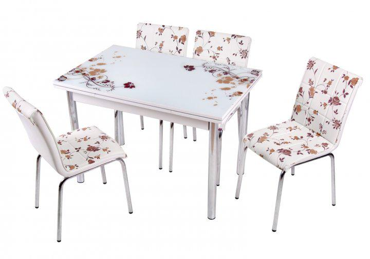 Комплект обідніх меблів Кавова квітка стіл ДСП/гартоване скло/4 стільці