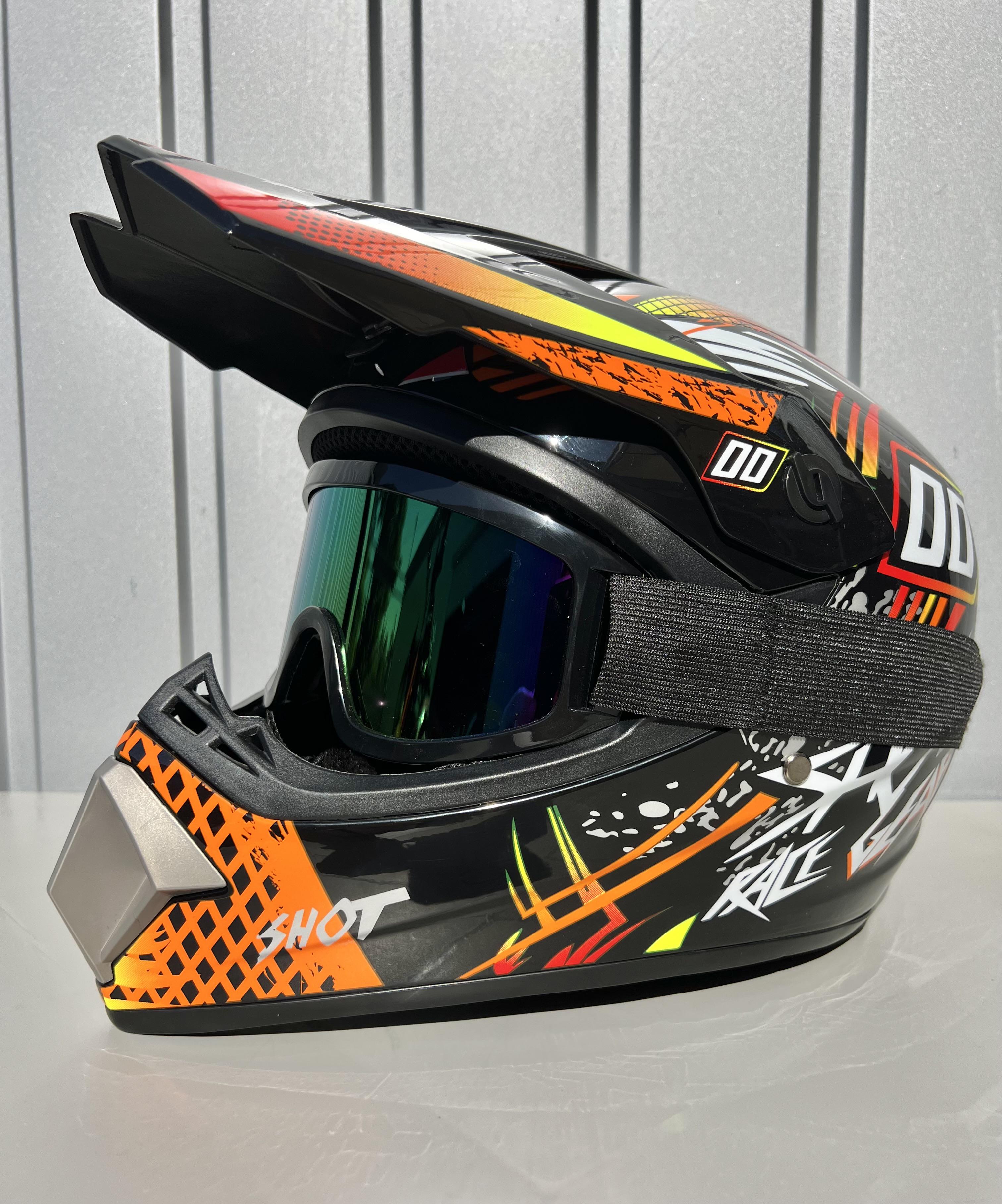 Мотошлем для бездорожья Cross-Enduro с очками кросс/эндуро (0049/2 -M-)