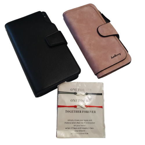 Набор подарочный кошельки Baellerry и браслеты для пары Черный/Розовый