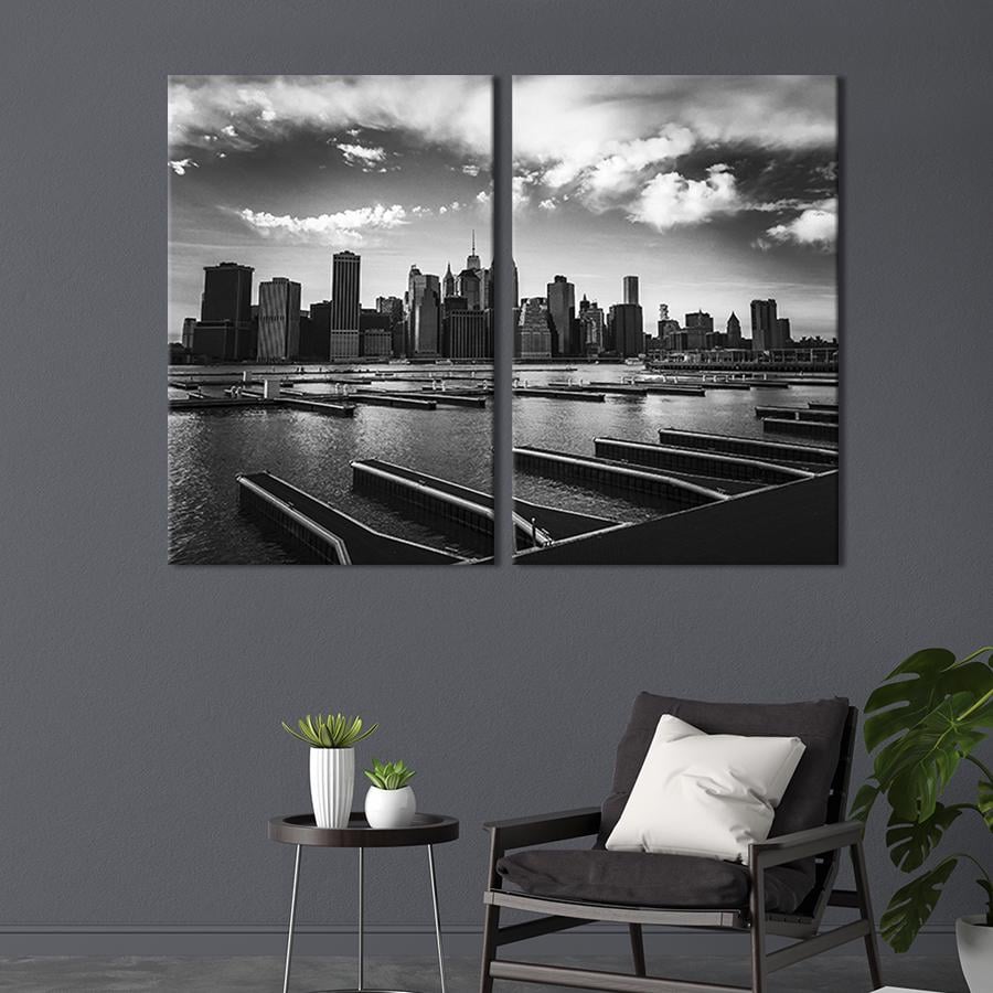 Настенный декор диптих картина на холсте для интерьера Манхэттен в Нью-Йорке 71x51 см (387-2)