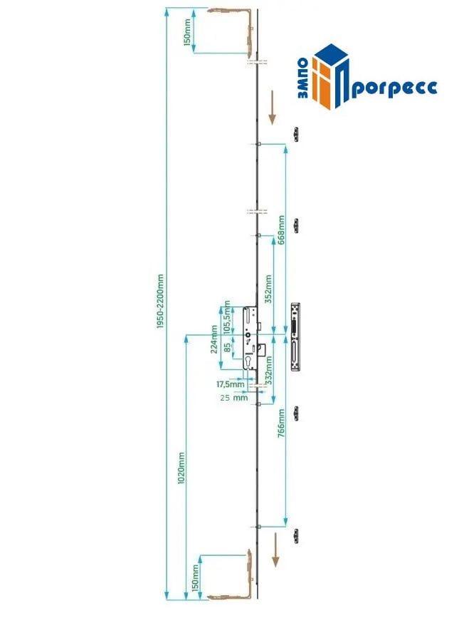 Замок-рейка VORNE врезной 25/92 мм ЕЦ4 (V.6444.1602) - фото 2