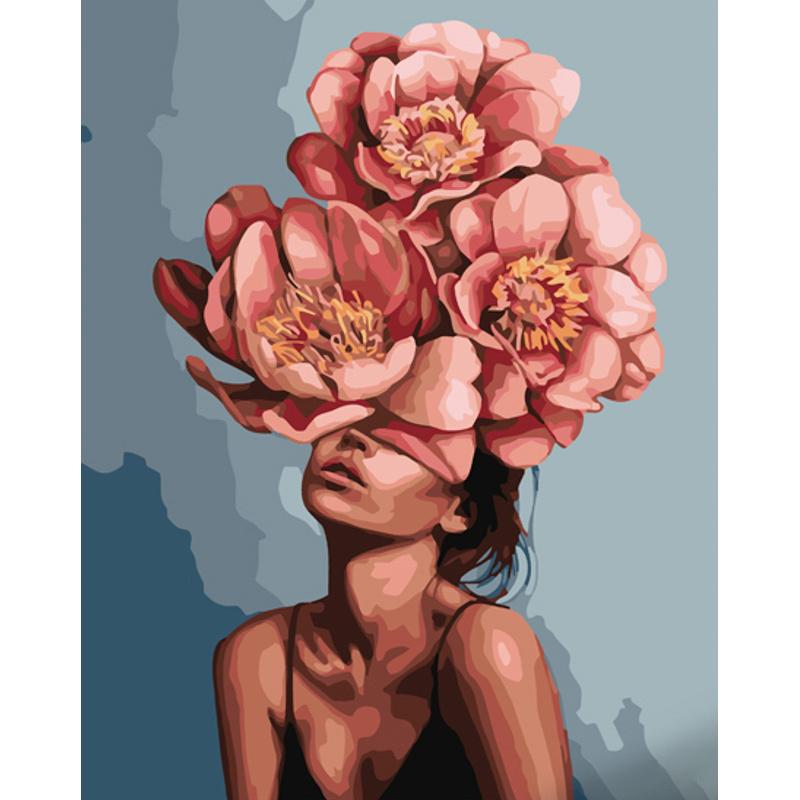 Картина по номерам Strateg Премиум Девушка-пион 40х50 см (GS993)