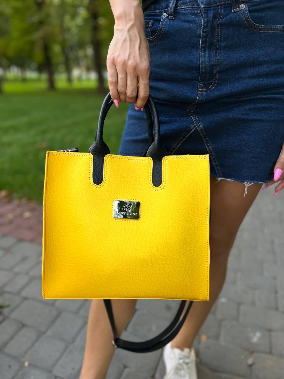 Сумка тоут женская через плечо большая классическая вмещает А4 Желтый - фото 8 Сумка тоут женская через плечо большая классическая вмещает А4 Желтый - фото 8