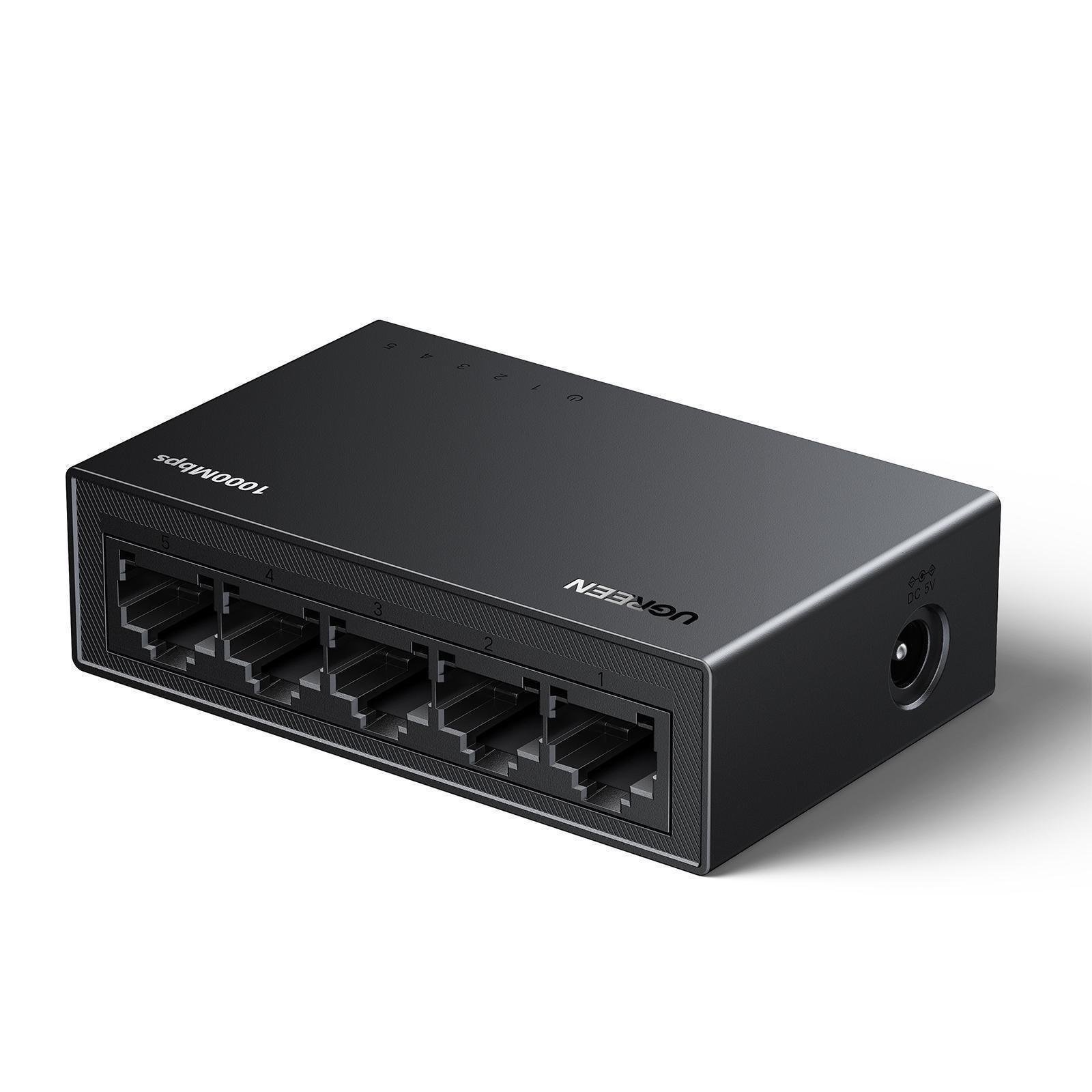 Коммутатор сетевой Ugreen 5 портов RJ45 1000 мбит/с Черный (35492)