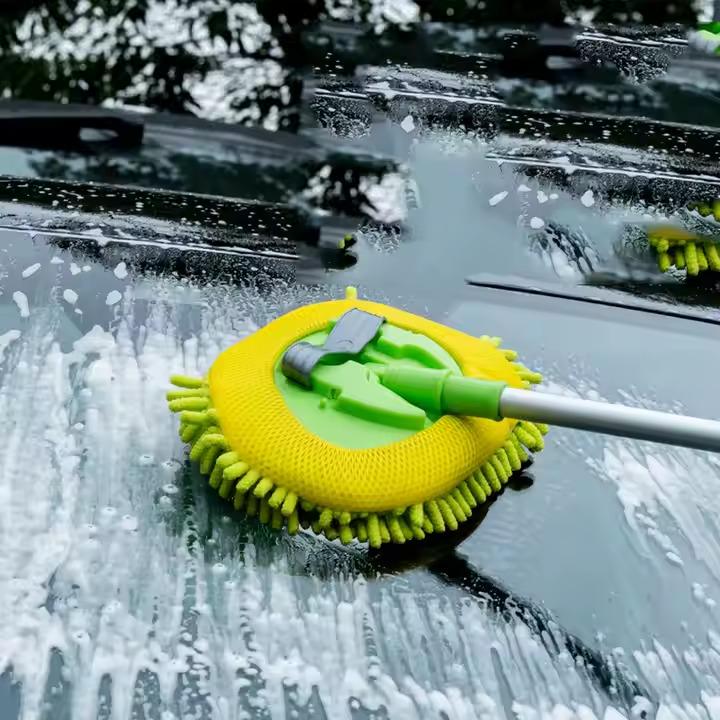 Швабра для миття автомобіля телескопічна з висувною ручкою знімна щітка 30х118 см Зелений - фото 3