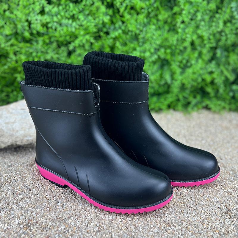 Чоботи гумові жіночі з утеплювачем короткі E-00863-1 p. 39 25-25,5 см Чорний - фото 2