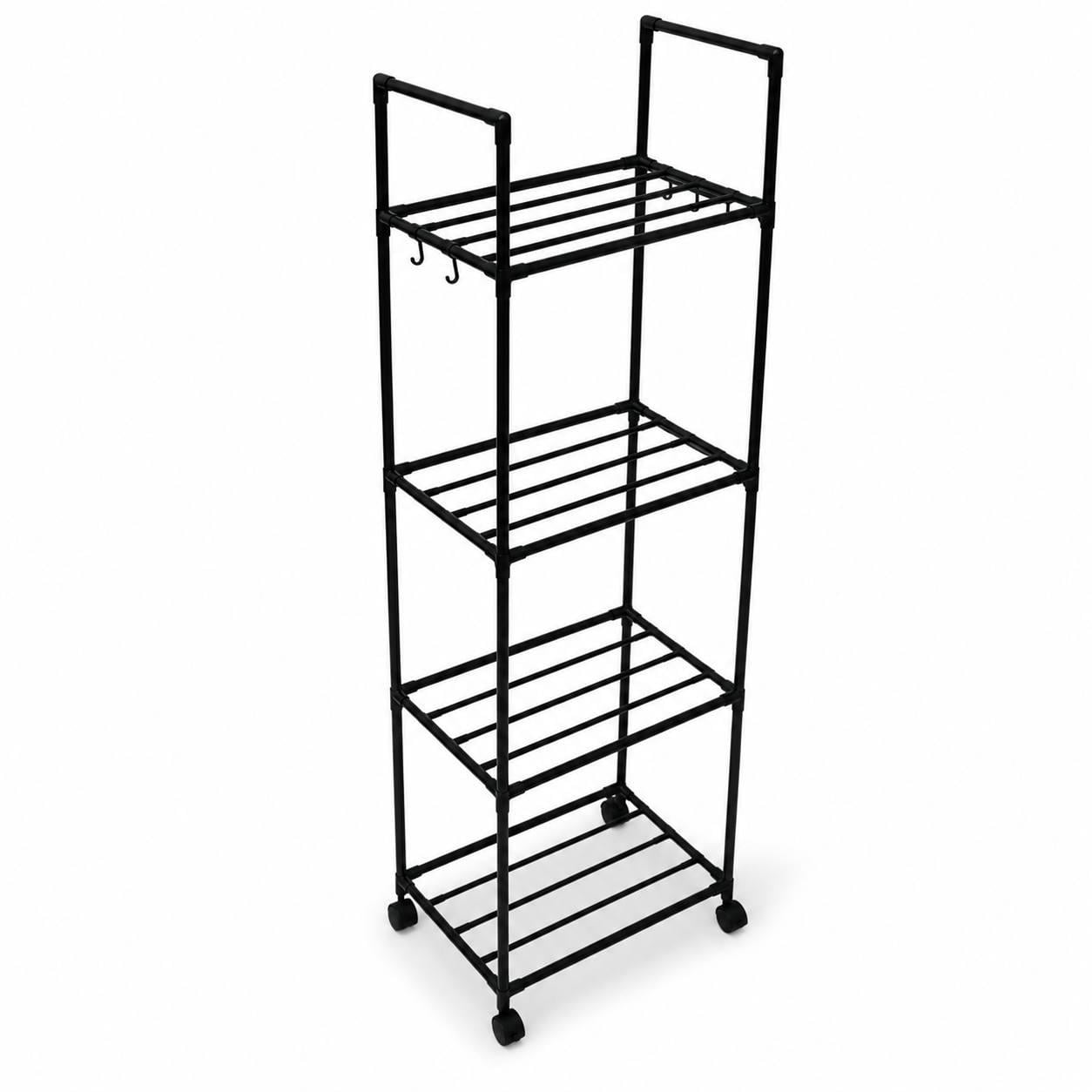 Стеллаж Multifunctional Kitchen Storage Rack на колесах/с крючками/4-ярусный 138х42х32 см (M1108)