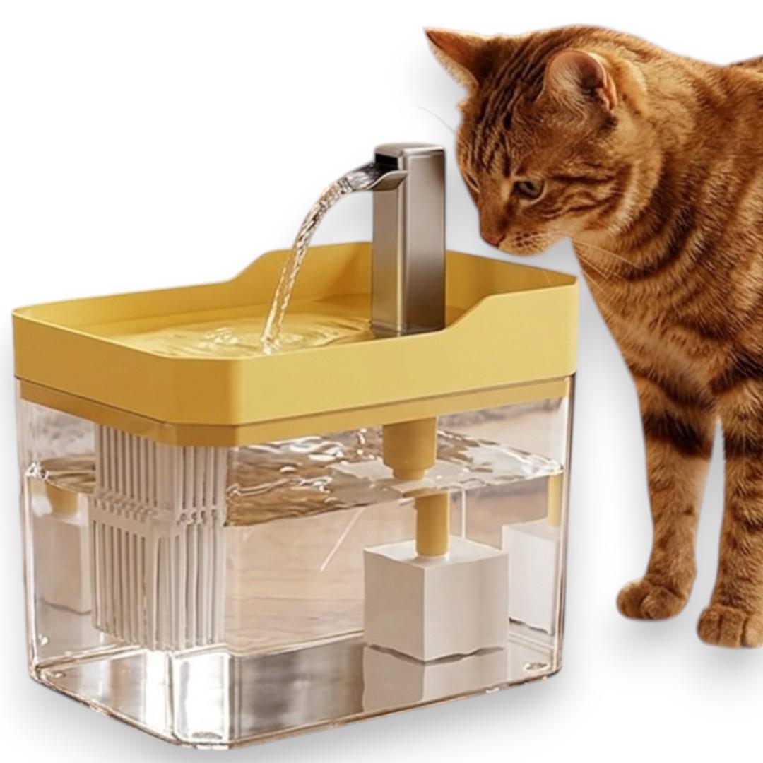 Питьевой фонтан для кошек и собак с USB/фильтром и краном 1,5 л Желтый (PetsWater-1.5/YL)