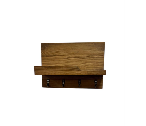 Ключница деревянная на стену 25 см на 4 крючков Золотой дуб